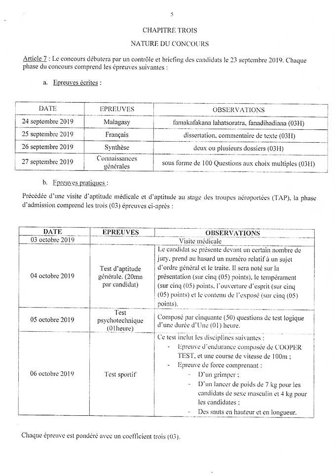 Concours acmil antsirabe - épreuves