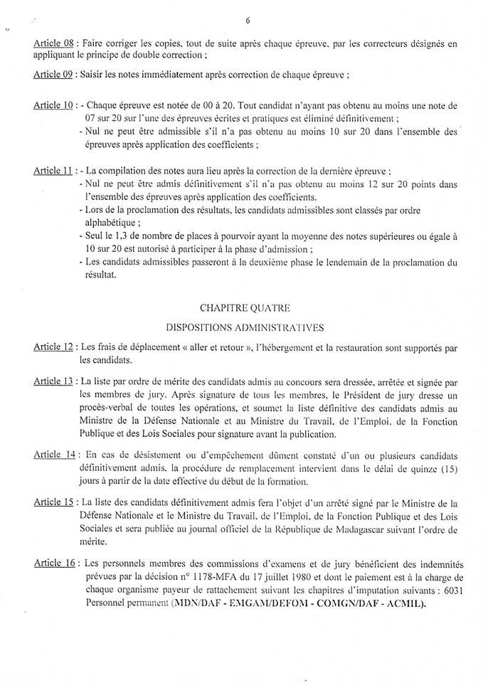 Concours acmil antsirabe - dispositions administratives