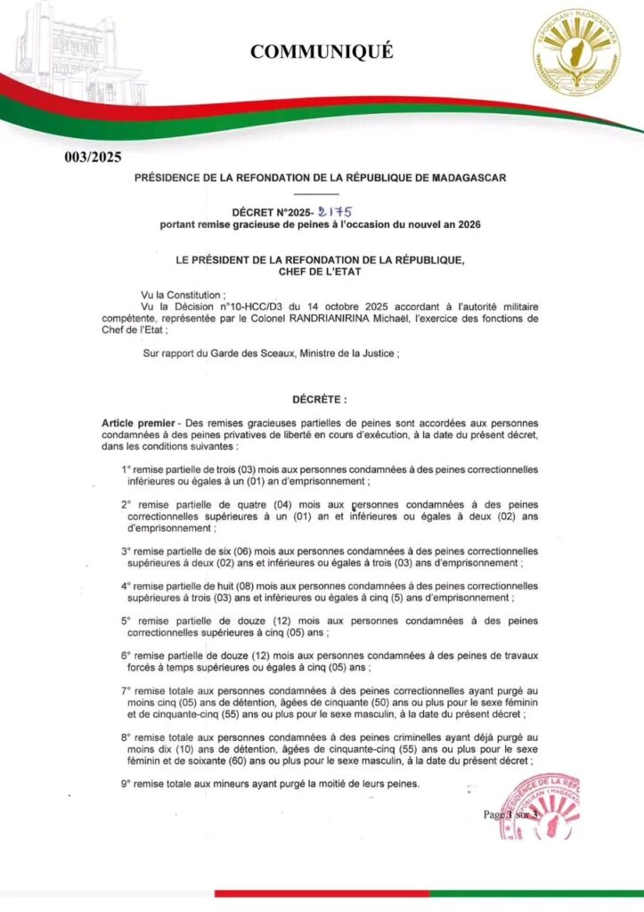 Michaël Randrianirina : Discours de fin d’année du Président du Fanavaozana Grace présidentielle 1