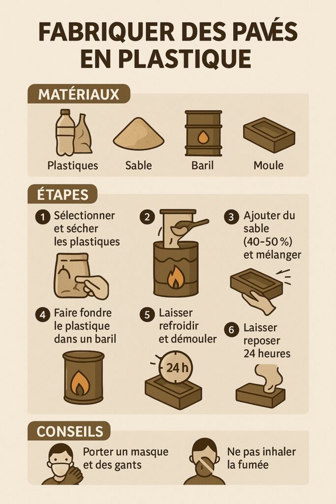 Comment transformer les plastiques en pavés à Madagascar Infographie sur comment transformer les plastiques en pavés