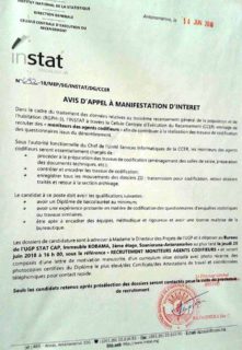 Instat - RGPH3 - recrutement de moniteurs de agents codifieurs
