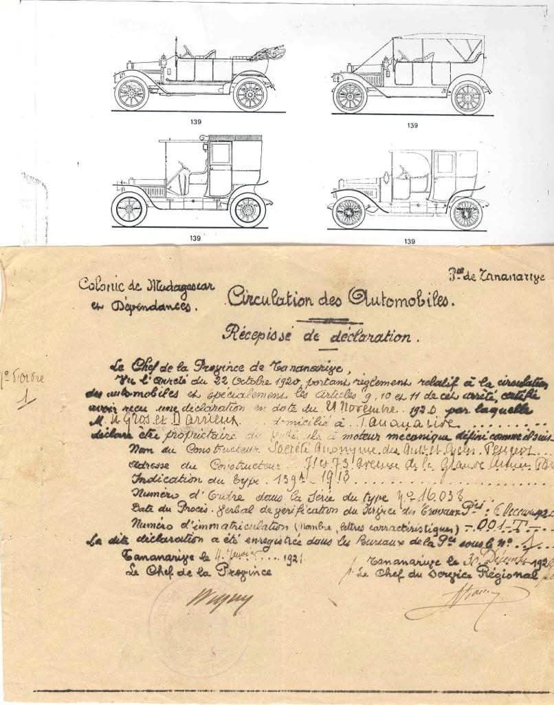 La première voiture immatriculée à Madagascar La première voiture immatriculée à Madagascar - Archive Originale