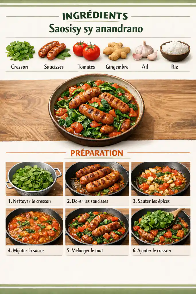 Saosisy sy anandrano - saucisse au cresson Recette de Saosisy sy anandrano - saucisse au cresson