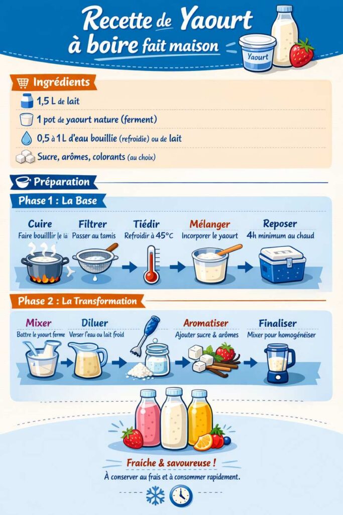 Infographie : Recette de Yaourt à boire fait maison