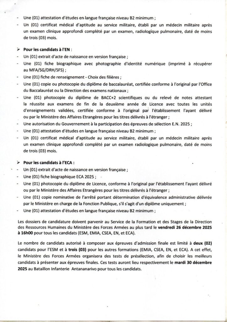 Concours d'Admission aux Écoles Militaires Françaises 2026 pour les candidats Malgache Admission aux Écoles Militaires Françaises 3