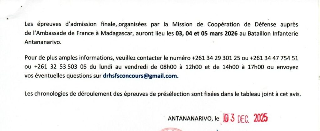 Concours d'Admission aux Écoles Militaires Françaises 2026 pour les candidats Malgache Admission aux Écoles Militaires Françaises 5