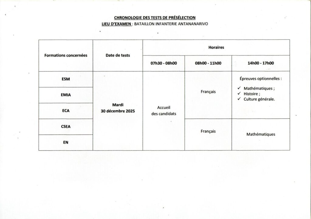 Concours d'Admission aux Écoles Militaires Françaises 2026 pour les candidats Malgache Admission aux Écoles Militaires Françaises 6